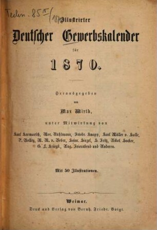 Illustrirter deutscher Gewerbskalender : für ... 1870, 1870