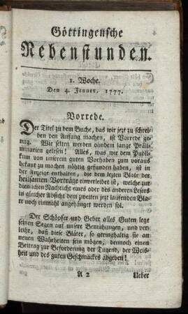 1. Woche. Den 4. Jenner, 1777