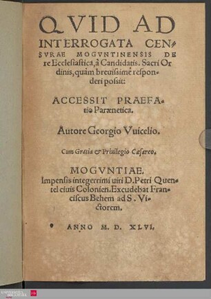 Quid ad interrogata censurae Moguntinensis de re ecclesiastica, à candidatis sacri ordinis, quam brevissime responderi possit?