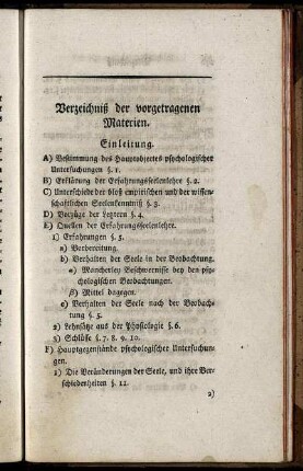 Verzeichniß der vorgetragenen Materien.