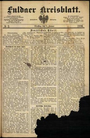 Ausgabe vom Dienstag, den 05. Januar 1886.