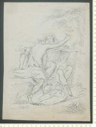 Bleistift- und Federzeichnung eines menschlichen Paares in einer Landschaft