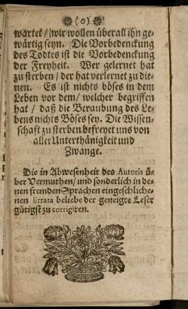 ...eingeschlichene[n] Errata beliebe der geneigte Leser gütigsts zu corrigiren.