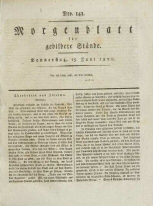 Nro. 143. Donnerstag, 15. Juni 1820. - Nro. 148. Mittwoch, 21. Juni 1820.