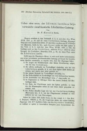 Ueber eine neue, der Idionyx luctifera Selys verwandte ostafrikanische Libelluliden-Gattung.