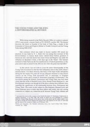 The Young Turks And The Jews: A Historiographical Revision