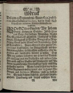 Abdruck des am 19. Septembris Anno 1632. publicirten Churfürstlichen Mandats