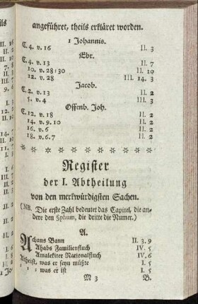 Register der I. Abtheilung von den merkwürdigsten Sachen.