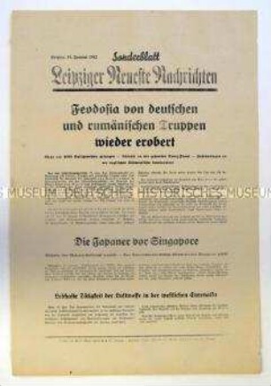 Sonderblatt der "Leipziger Neuesten Nachrichten" zum Kriegsverlauf an der Ostfront, in Ostasien und in Nordafrika