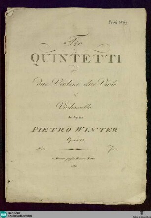 Tre quintetti per due violini due viole & violoncello : Opera VI; No. 1