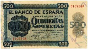 Geldschein, 500 Pesetas, 21.11.1936