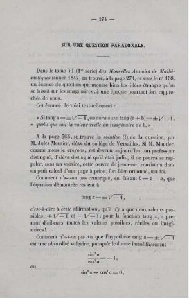 Sur une question paradoxale.
