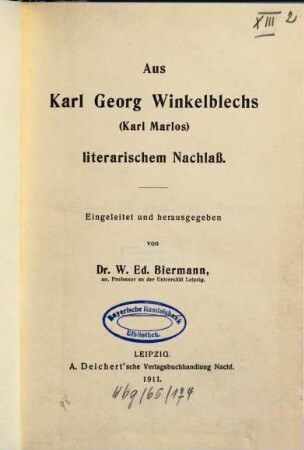 Aus Karl Georg Winkelblechs literarischem Nachlaß