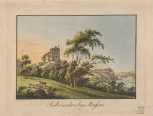Das Schloss Siebeneichen, am südlichen Elbhang in Meißen im Stadtteil Siebeneichen, Blick in nordwestliche Richtung
