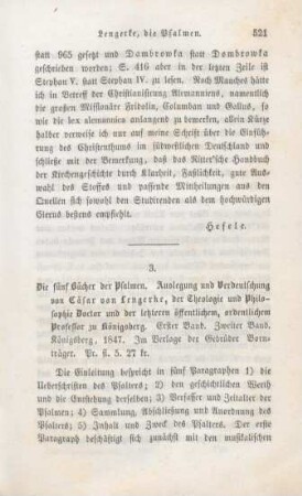 521-529 [Rezension] Lengerke, Caesar von, Die fünf Bücher der Psalmen