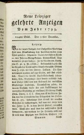 104tes Stück. Den 30sten December.