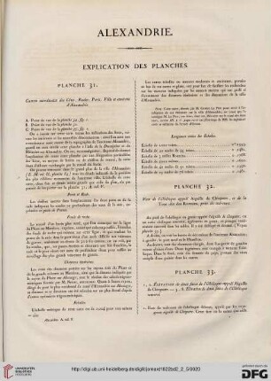 Alexandrie: Explication des planches (31-42)