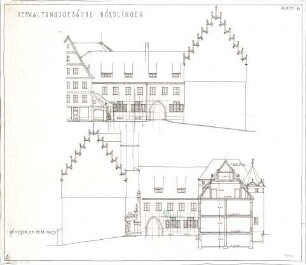 Fischer, Theodor; Nördlingen; Verwaltungs-Gebäude - Ansicht, Ansicht m. Schnitt