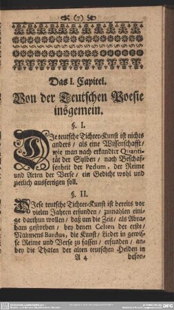 Das I. Capitel, Von der Teutschen Poesie insgemein