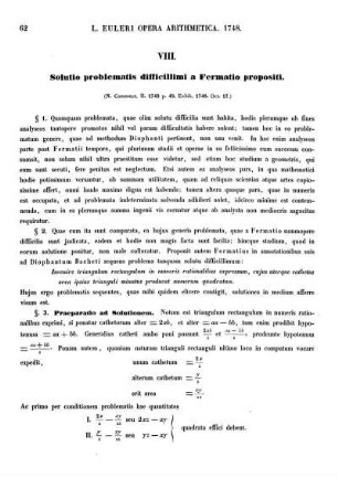 VIII. Solutto problematis difffictllimi a Fermatio propositi.