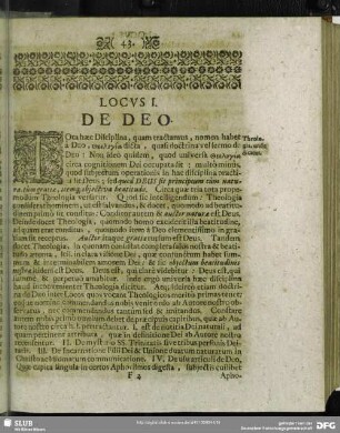 Locus I. De Deo