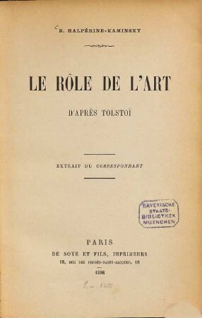 Le rôle de l'art d'après Tolstoï