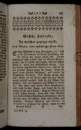 Sechste Lehrrede, In welcher gezeigt wird, daß Maria eine mächtige Frau seye. - Zehende Lehrrede, In welcher gezeigt wird, daß Maria eine gewaltige und mächtige Königin seye.