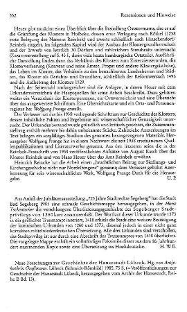Neue Forschungen zur Geschichte der Hansestadt Lübeck, hrsg. von Antjekathrin Graßmann, (Veröffentlichungen zur Geschichte der Hansestadt Lübeck, Reihe B, 13) : Lübeck, Schmidt-Röhmhild, 1985