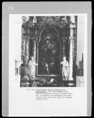 Altarblatt: Mariä Himmelfahrt, flankiert von Figuren der Heiligen Joachim und Joseph