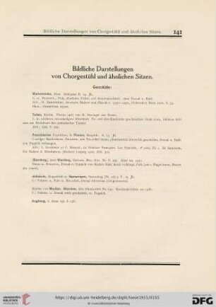 Bildliche Darstellungen von Chorgestühl und ähnlichen Sitzen