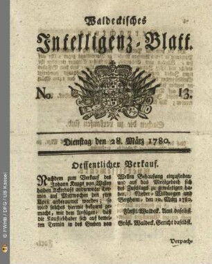 No. 13, Dienstag den 28. März 1780