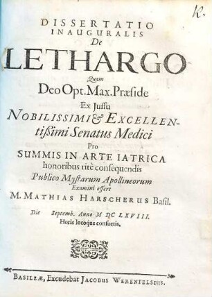 Dissertatio inauguralis de lethargo