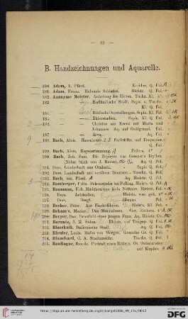 B. Handzeichnungen und Aquarelle (Nr. 180 - 429)
