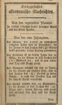 Kurzgefaßte astronomische Nachrichten.