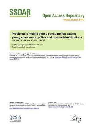 Problematic mobile phone consumption among young consumers: policy and research implications