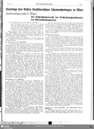 Der Rechenschaftsbericht des Reichsinnungsverbandes des Uhrmacherhandwerks