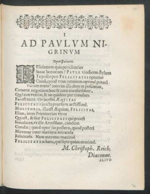 I Ad Paulum Nigrinum.
