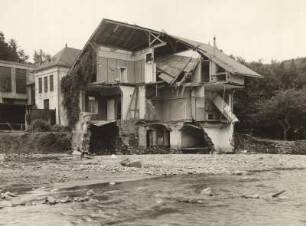 Unwetterkatastrophe 8./9. Juli 1927, Zerstörungen in Lauenstein am Bahnhof (Zusammenfluß von Müglitz und Rote Wasser)