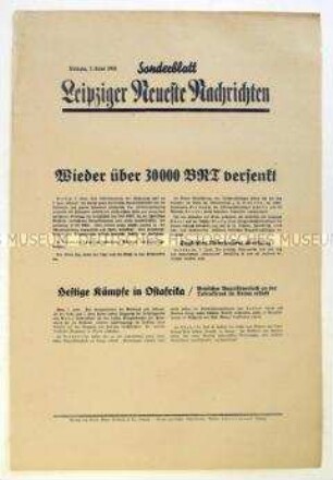 Sonderblatt der "Leipziger Neuesten Nachrichten" zu deutschen Luftangriffen auf britische Handelsschiffe