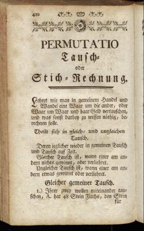 Permutatio Tausch- oder Stich-Rechnung.