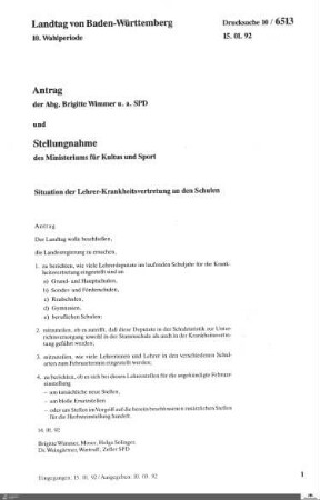 Antrag der SPD: Situation der Lehrer-Krankheitsvertretung an den Schulen