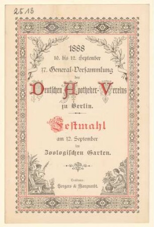 Menükarte : 17. Generalversammlung dess Deutschen Apotheker-Vereins, Zoologischer Garten
