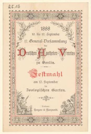 Menükarte : 17. Generalversammlung dess Deutschen Apotheker-Vereins, Zoologischer Garten