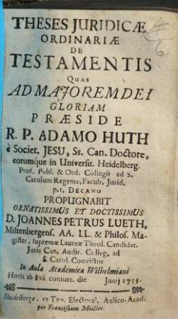 Theses Juridicae Ordinariae De Testamentis