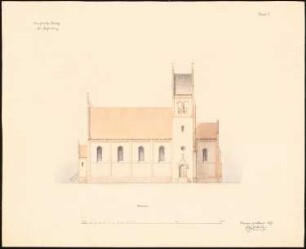 Evangelische Kirche, Schömberg: Aufriss Südseite, Maßstabsleiste (Meter)