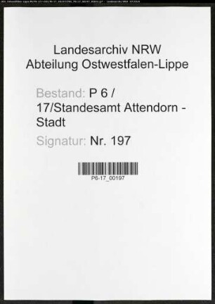 Sterberegister Standesamt Attendorn-Stadt