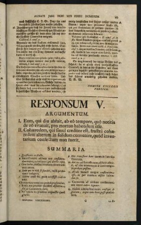 49-80, Responsum V. Absens ex quo tempore mortuus habeatur - Responsum VI. Conjugium cum def. uxor. sororis filia