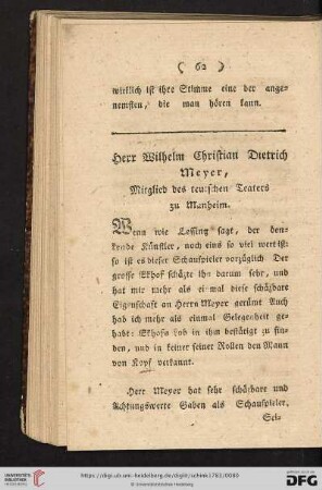Herr Wilhelm Christian Dietrich Meyer, Mitglied des teutschen Teaters zu Manheim
