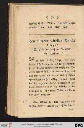 Herr Wilhelm Christian Dietrich Meyer, Mitglied des teutschen Teaters zu Manheim