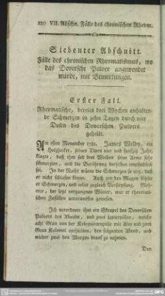 Siebenter Abschnitt. Fälle des chronischen Rheumatismus, wo das Doversche Pulver angewendet wurde